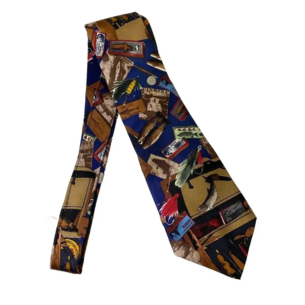 #6636 Roundtree & Yorke Fishing Multicolored Mens Necktie, Tie